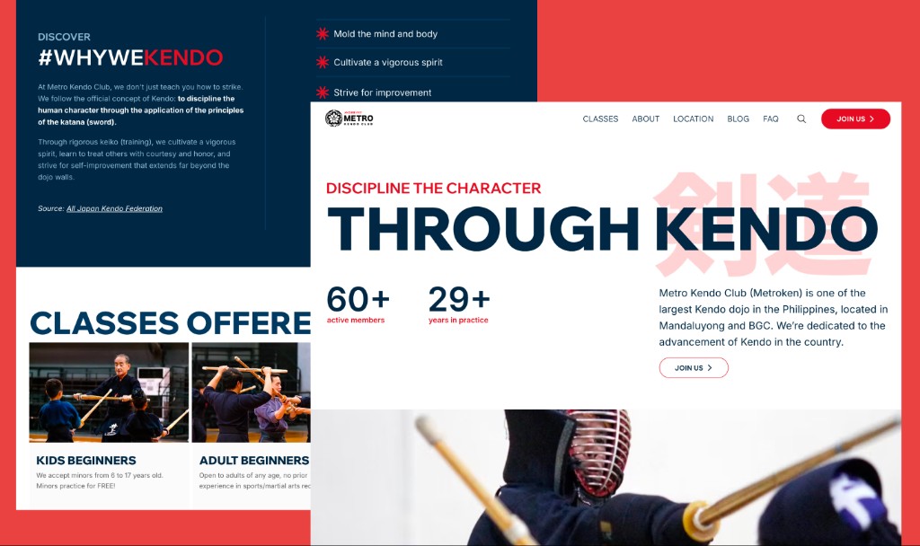 Metro Kendo Club project thumbnail showing the redesigned homepage